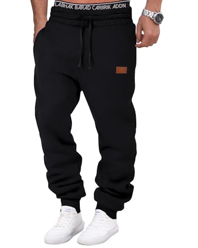 HMIYA Jogginghose Herren Baumwolle Trainingshose Sporthose Freizeithose Lang Hosen Klassische Sweathose mit Taschen(Schwarz,XL) von HMIYA
