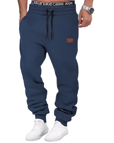 HMIYA Jogginghose Herren Baumwolle Trainingshose Sporthose Freizeithose Lang Hosen Klassische Sweathose mit Taschen(Seeblau,M) von HMIYA