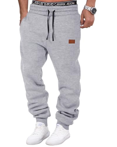 HMIYA Jogginghose Herren Baumwolle Trainingshose Sporthose Freizeithose Lang Hosen Klassische Sweathose mit Taschen(Hellgrau,XXL) von HMIYA