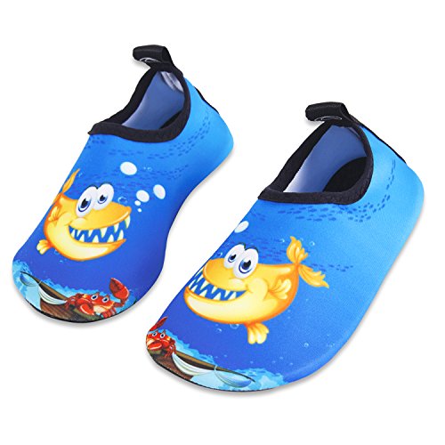 HMIYA Kinder Badeschuhe Wasserschuhe Strandschuhe Schwimmschuhe Aquaschuhe Surfschuhe Barfuss Schuh für Jungen Mädchen Kleinkind Beach Pool(Blau Ppy,22/23) von HMIYA