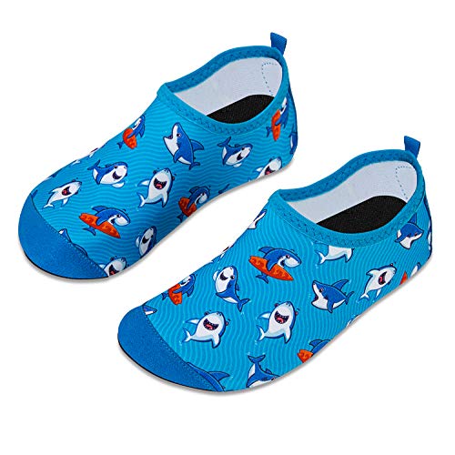 HMIYA Kinder Badeschuhe Wasserschuhe Strandschuhe Schwimmschuhe Aquaschuhe Surfschuhe Barfuss Schuh für Jungen Mädchen Kleinkind Beach Pool(Blauer Hai,20/21) von HMIYA