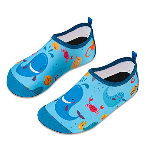 HMIYA Kinder Badeschuhe Wasserschuhe Strandschuhe Schwimmschuhe Aquaschuhe Surfschuhe Barfuss Schuh für Jungen Mädchen Kleinkind Beach Pool(Blauwal,22/23) von HMIYA