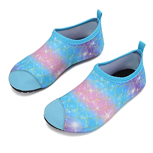 HMIYA Kinder Badeschuhe Wasserschuhe Strandschuhe Schwimmschuhe Aquaschuhe Surfschuhe Barfuss Schuh für Jungen Mädchen Kleinkind Beach Pool(Fischmehl Blau,22/23) von HMIYA