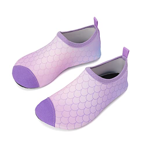 HMIYA Kinder Badeschuhe Wasserschuhe Strandschuhe Schwimmschuhe Aquaschuhe Surfschuhe Barfuss Schuh für Jungen Mädchen Kleinkind Beach Pool(Fischmehl Violett,22/23) von HMIYA