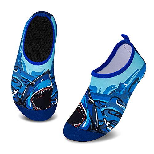 HMIYA Kinder Badeschuhe Wasserschuhe Strandschuhe Schwimmschuhe Aquaschuhe Surfschuhe Barfuss Schuh für Jungen Mädchen Kleinkind Beach Pool(Haie,22/23) von HMIYA