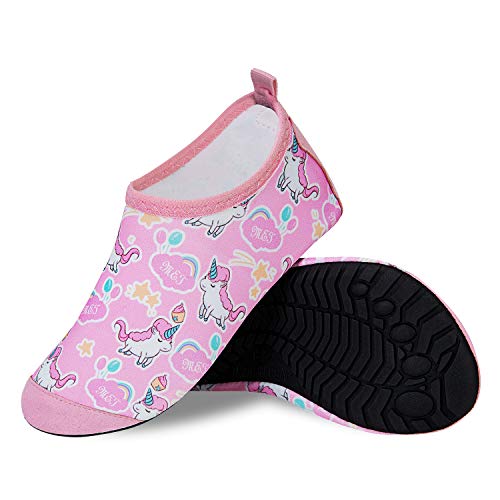 HMIYA Kinder Badeschuhe Wasserschuhe Strandschuhe Schwimmschuhe Aquaschuhe Surfschuhe Barfuss Schuh für Jungen Mädchen Kleinkind Beach Pool(Rosa 20 21) von HMIYA