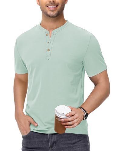 HMIYA Kurzarm Shirt Herren Sommerhemd Baumwolle Henley Knopf Herren Beiläufig T-Shirt für Männer HMIYA Kurzarm Shirt Herren Sommerhemd Baumwolle Henley Knopf Herren Beiläufig T-Shirt für Männer von HMIYA