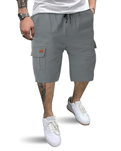 HMIYA Kurze Hosen Herren Cargo Shorts Baumwolle Bermuda Shorts Sommer Cargohose Herren kurz mit Taschen,Grau,3XL von HMIYA