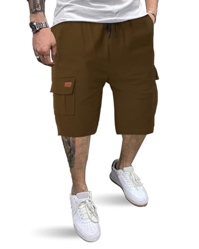 HMIYA Kurze Hosen Herren Cargo Shorts Baumwolle Bermuda Shorts Sommer Cargohose Herren kurz mit Taschen von HMIYA