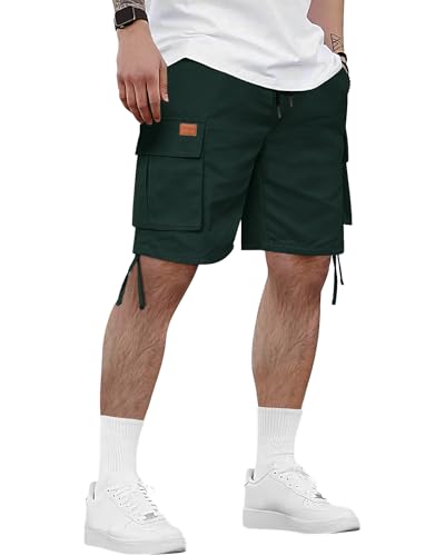HMIYA Kurze Hosen Herren Cargo Shorts Sommer Freizeithose Baumwolle Cargohose Herren Kurz mit 6 Taschen(Dunkelgrün,EU-M) von HMIYA