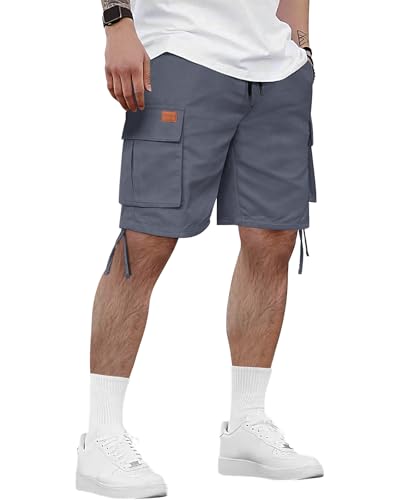 HMIYA Kurze Hosen Herren Cargo Shorts Sommer Freizeithose Baumwolle Cargohose Herren Kurz mit 6 Taschen(Haze Blau,EU-L) von HMIYA