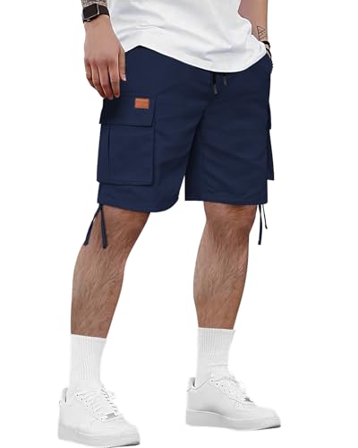 HMIYA Kurze Hosen Herren Cargo Shorts Sommer Freizeithose Baumwolle Cargohose Herren Kurz mit 6 Taschen(Marineblau,EU-L) von HMIYA