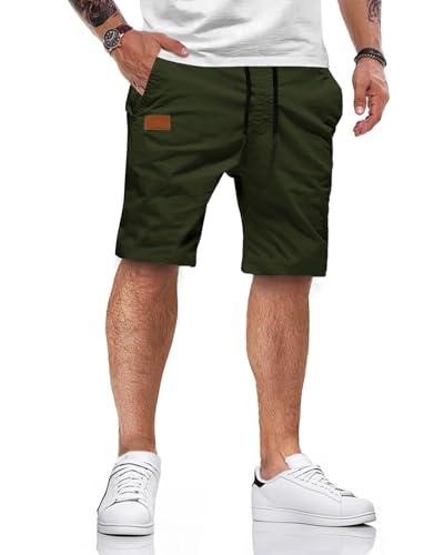 HMIYA Kurze Hosen Herren Baumwolle Chino Shorts Sommer Freizeitshorts Elastische Taille mit Taschen(Armeegrün,EU-L) von HMIYA