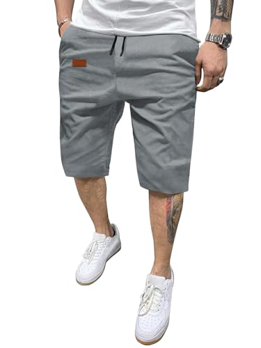 HMIYA Kurze Hosen Herren Chino Shorts Sommer Baumwolle Freizeithose Elastische Taille mit 4 Taschen(Hellgrau,EU-XXL) von HMIYA