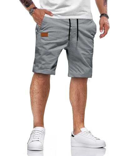 HMIYA Kurze Hosen Herren Baumwolle Chino Shorts Sommer Freizeitshorts Elastische Taille mit Taschen(Hellgrau,EU-XXL) von HMIYA
