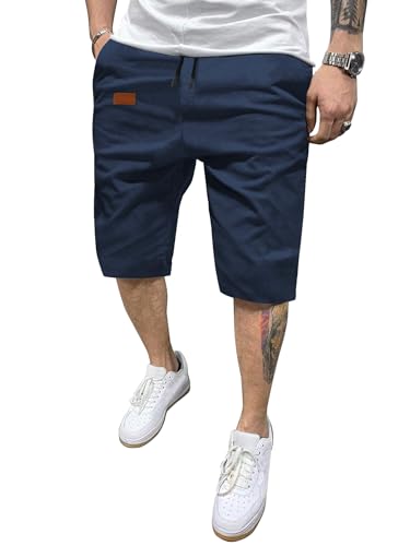 HMIYA Kurze Hosen Herren Chino Shorts Sommer Baumwolle Freizeithose Elastische Taille mit 4 Taschen(Marineblau,EU-L) von HMIYA