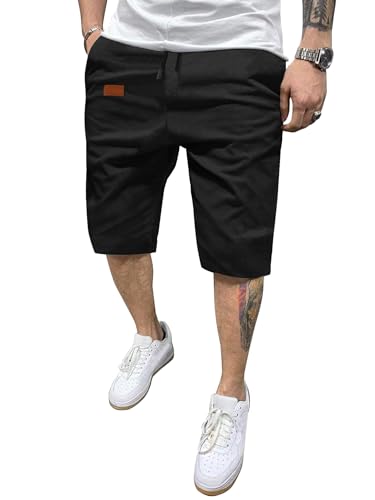 HMIYA Kurze Hosen Herren Shorts Herren Sommer Chino Baumwolle Elastische Taille mit 4 Taschen(Schwarz,EU-L) von HMIYA