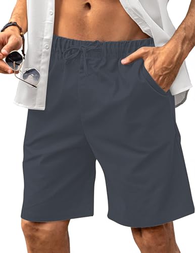HMIYA Kurze Hosen Herren Leinen Shorts Leichte Bermuda Sommershorts Atmungsaktiv Leinenhose Kurz mit Taschen(Dunkelgrau,EU-XXL) von HMIYA