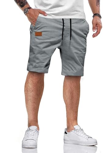 HMIYA Kurze Hosen Herren Shorts Herren Sommer Chino Baumwolle Elastische Taille mit 4 Taschen(Hellgrau,EU-S) von HMIYA