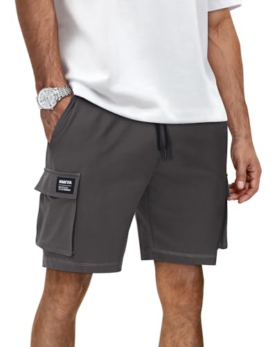 HMIYA Kurze Hosen Herren Sommer Freizeit Chino Baumwolle Shorts Stretch Elastische Taille mit Taschen Dunkelgrau L von HMIYA