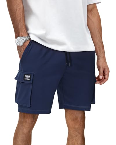 HMIYA Kurze Hosen Herren Sommer Freizeit Chino Baumwolle Shorts Stretch Elastische Taille mit Taschen Marineblau XL von HMIYA