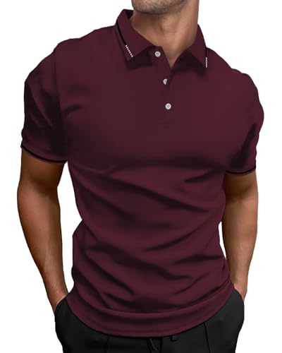 HMIYA Poloshirt Herren Kontrast Kurzarm Polohemd Male Polo,Rot,L von HMIYA