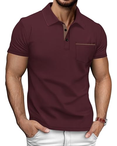 HMIYA Poloshirt Herren Kurzarm Baumwoll mit Tasche Polo Klassisches Sommer,Karminrot,M HMIYA Poloshirt Herren Kurzarm Baumwoll mit Tasche Polo Klassisches Sommer,Karminrot,M von HMIYA