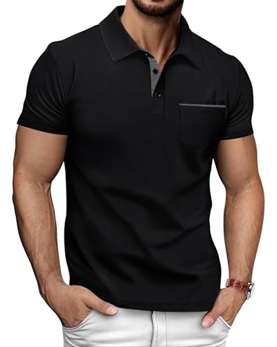 HMIYA Poloshirt Herren Kurzarm T-Shirts mit Tasche Polo Klassisches Sommer,Schwarz,L HMIYA Poloshirt Herren Kurzarm T-Shirts mit Tasche Polo Klassisches Sommer,Schwarz,L von HMIYA