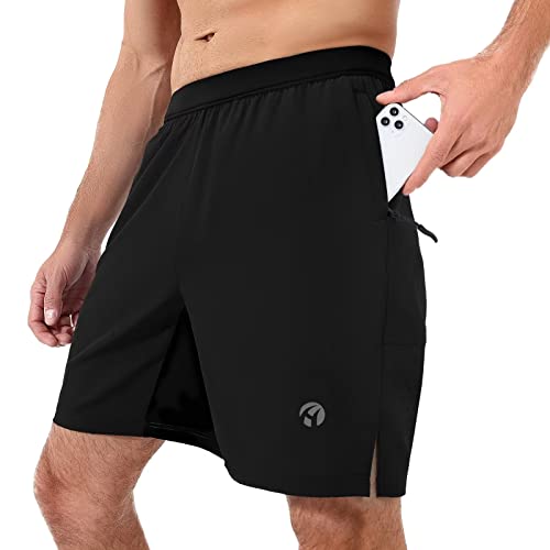 HMIYA Sporthose Herren Kurz Atmungsaktiv Sports Shorts Schnell Trocknend Kurze Hosen Leicht mit Reissverschluss Taschen (Schwarz,M) von HMIYA