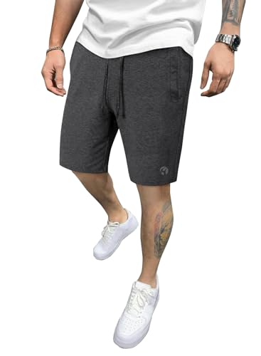 HMIYA Sporthose Herren Kurz Baumwolle Sport Shorts Kurze Hosen Trainingshose Jogginghose Slim Fit Mit Reissverschluss Taschen(Dunkelgrau,EU-L) von HMIYA