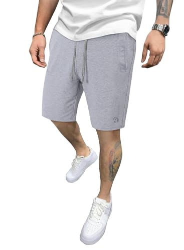 HMIYA Sporthose Herren Kurz Baumwolle Sport Shorts Kurze Hosen Trainingshose Jogginghose Slim Fit Mit Reissverschluss Taschen(Hellgrau,EU-4XL) von HMIYA