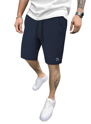 HMIYA Sporthose Herren Kurz Baumwolle Sport Shorts Kurze Hosen Trainingshose Jogginghose Slim Fit Mit Reissverschluss Taschen(Marineblau,EU-4XL) von HMIYA