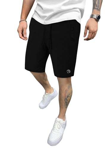 HMIYA Sporthose Herren Kurz Baumwolle Sport Shorts Kurze Hosen Trainingshose Jogginghose Slim Fit Mit Reissverschluss Taschen(Schwarz,EU-M) von HMIYA