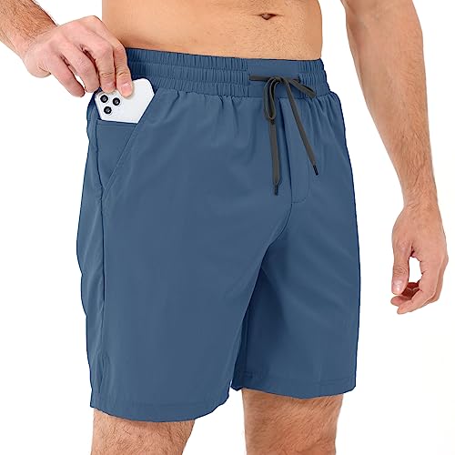 HMIYA Sporthose Herren Kurz Sports Shorts Schnell Trocknend Badehose Kurze Hosen mit Reissverschluss Taschen (Blau,XL) von HMIYA