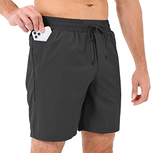 HMIYA Sporthose Herren Kurz Sports Shorts Schnell Trocknend Kurze Hosen mit Reissverschluss Taschen (Dunkel Grau,2XL) von HMIYA