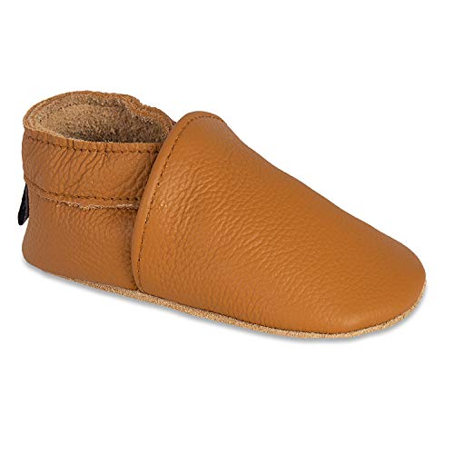 HMIYA Weiche Leder Krabbelschuhe Babyschuhe Lauflernschuhe mit Wildledersohlen für Jungen und Mädchen(0-6 Monate,Ingwer Gelb) von HMIYA