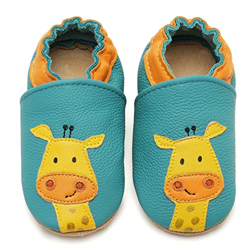 HMIYA Weiche Leder Krabbelschuhe Babyschuhe Lauflernschuhe mit Wildledersohlen für Jungen und Mädchen 0-6 Monate 6-12 Monate 12-18 Monate 18-24 Monate（0-6 Monate，Blau） von HMIYA