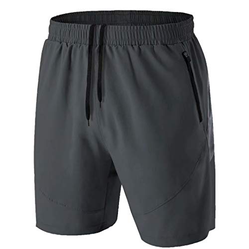 Herren Sport Shorts Kurze Hose Schnell Trocknend Sporthose Leicht mit Reißverschlusstasche(Dunkelgrau,EU-3XL/US-2XL) von HMIYA