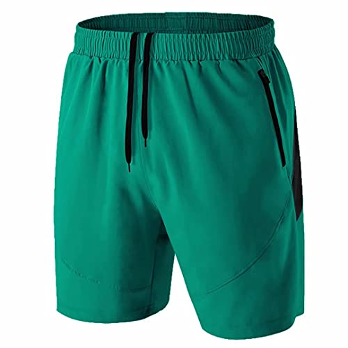 Herren Sport Shorts Kurze Hose Schnell Trocknend Sporthose Leicht mit Reißverschlusstasche(Grün,EU-M/US-S) von HMIYA