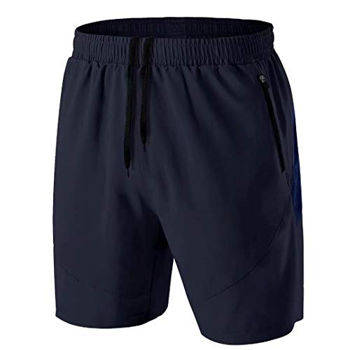 Herren Sport Shorts Kurze Hose Schnell Trocknend Sporthose Leicht mit Reißverschlusstasche(Marine,EU-M/US-S) von HMIYA