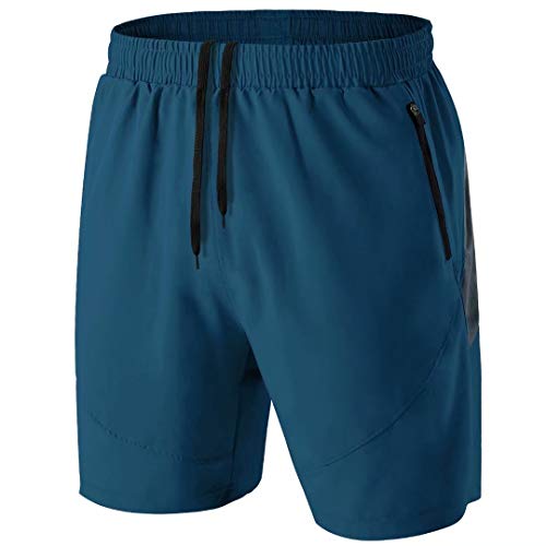 Herren Sport Shorts Kurze Hose Schnell Trocknend Sporthose Leicht mit Reißverschlusstasche(Pfauenblau,EU-3XL/US-2XL) von HMIYA