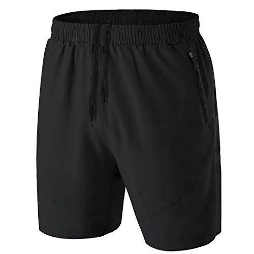 Herren Sport Shorts Kurze Hose Schnell Trocknend Sporthose Leicht mit Reißverschlusstasche(Schwarz,EU-L/US-M) von HMIYA