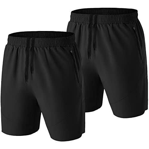 Herren Sport Shorts Kurze Hose Schnell Trocknend Sporthose Leicht mit Reißverschlusstasche(Schwarz/Schwarz,EU-2XL/US-XL) von HMIYA