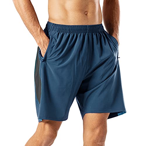 HMIYA Herren Sport Shorts Schnell Trocknend Kurze Hose mit Reißverschlusstasch (Blau,3XL) von HMIYA
