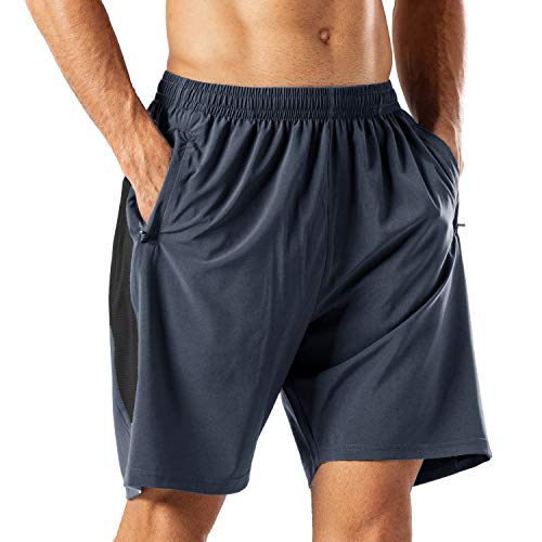 HMIYA Herren Sport Shorts Schnell Trocknend Kurze Hose mit Reißverschlusstasch (Grau,5XL) von HMIYA