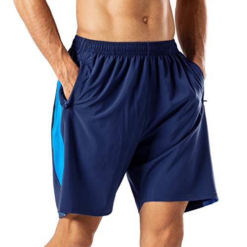 HMIYA Herren Sport Shorts Schnell Trocknend Kurze Hose mit Reißverschlusstasch (Marine Blau,XXL) von HMIYA