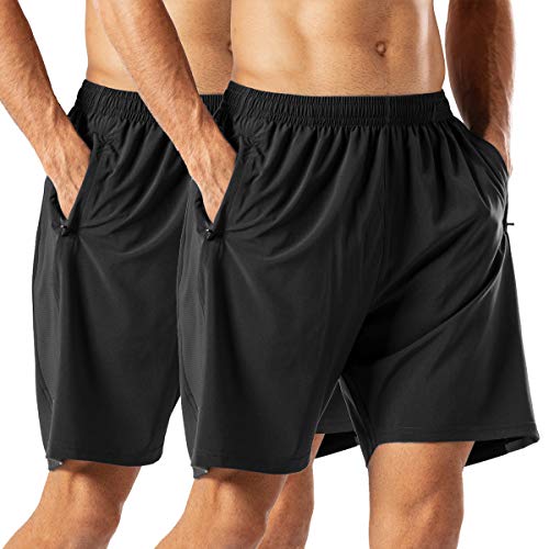 HMIYA Herren Sport Shorts Schnell Trocknend Kurze Hose mit Reißverschlusstasch (Schwarz,XL) von HMIYA