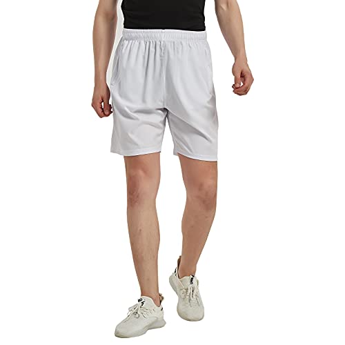 HMIYA Herren Sport Shorts Schnell Trocknend Kurze Hose mit Reißverschlusstasch (Weiß,XL) von HMIYA