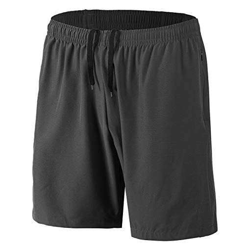 Herren Sport Shorts Schnell Trocknend Kurze Hosen mit Reißverschlusstaschen (Dunkelgrau 3XL) von HMIYA