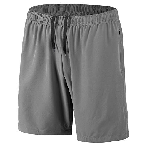Herren Sport Shorts Schnell Trocknend Kurze Hosen mit Reißverschlusstaschen (Grau L) von HMIYA